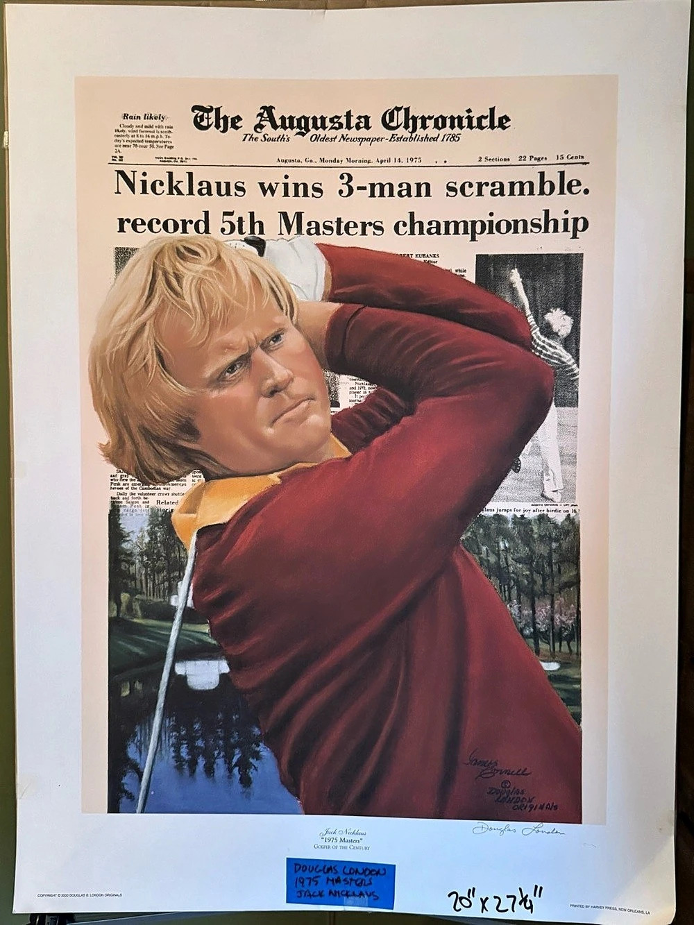 Douglas London Originals Jack Nicklaus 1975 Masters Golfer of the Century Golf